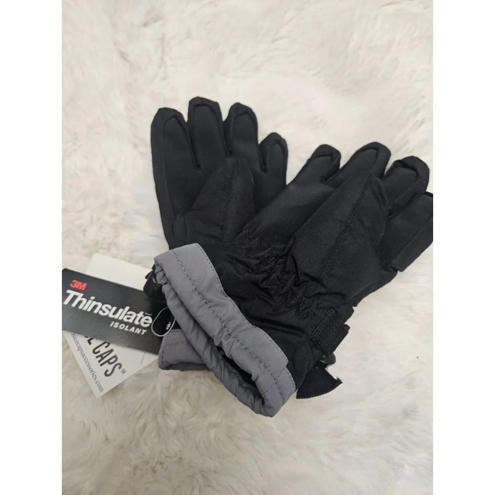 Boys NICE CAPS Mittens 4-7 Years Black Grey Thinsulate
